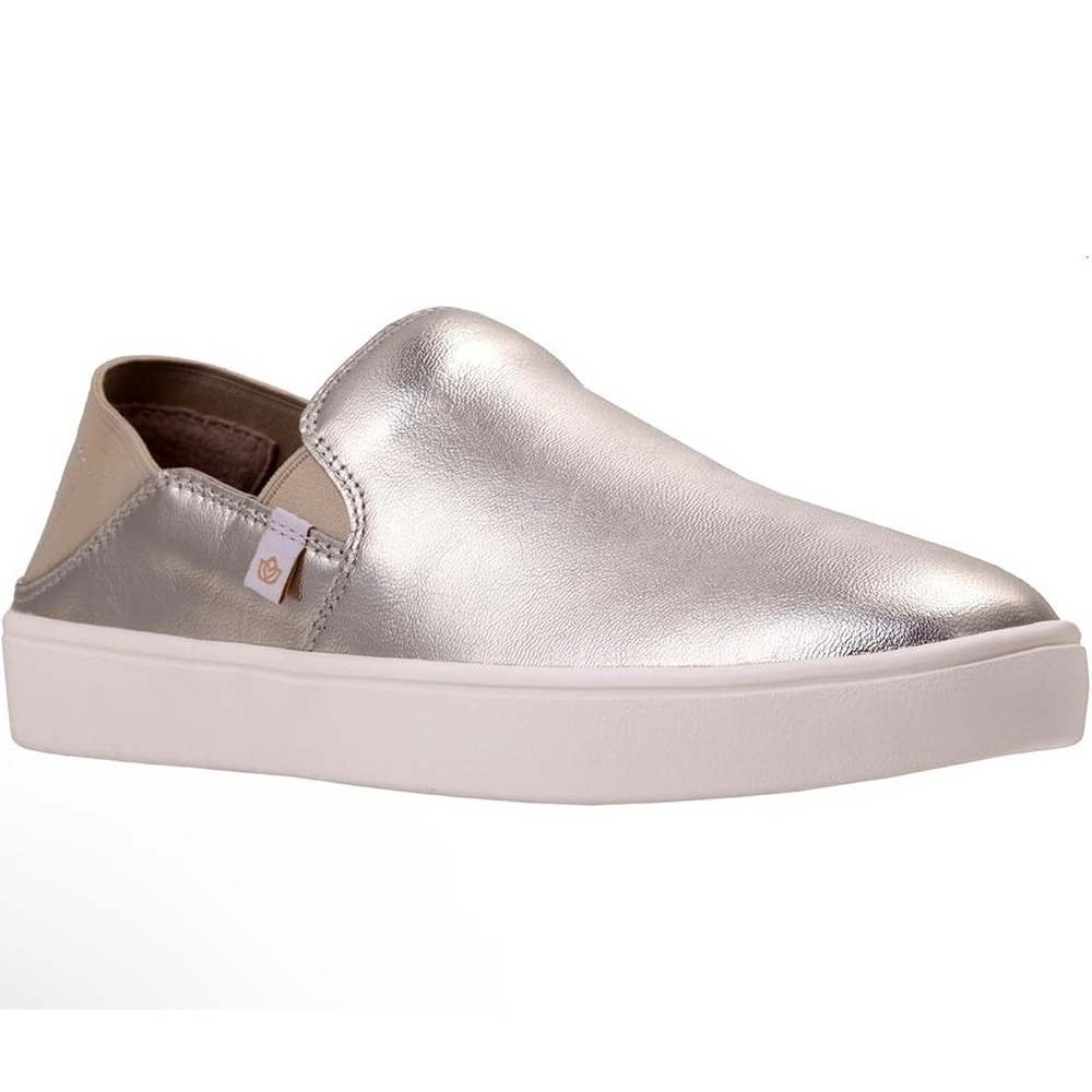Spenco Saylor Womens 5.5 Metallic Champagne Leather Orthotic Slip On Sneaker NEW
